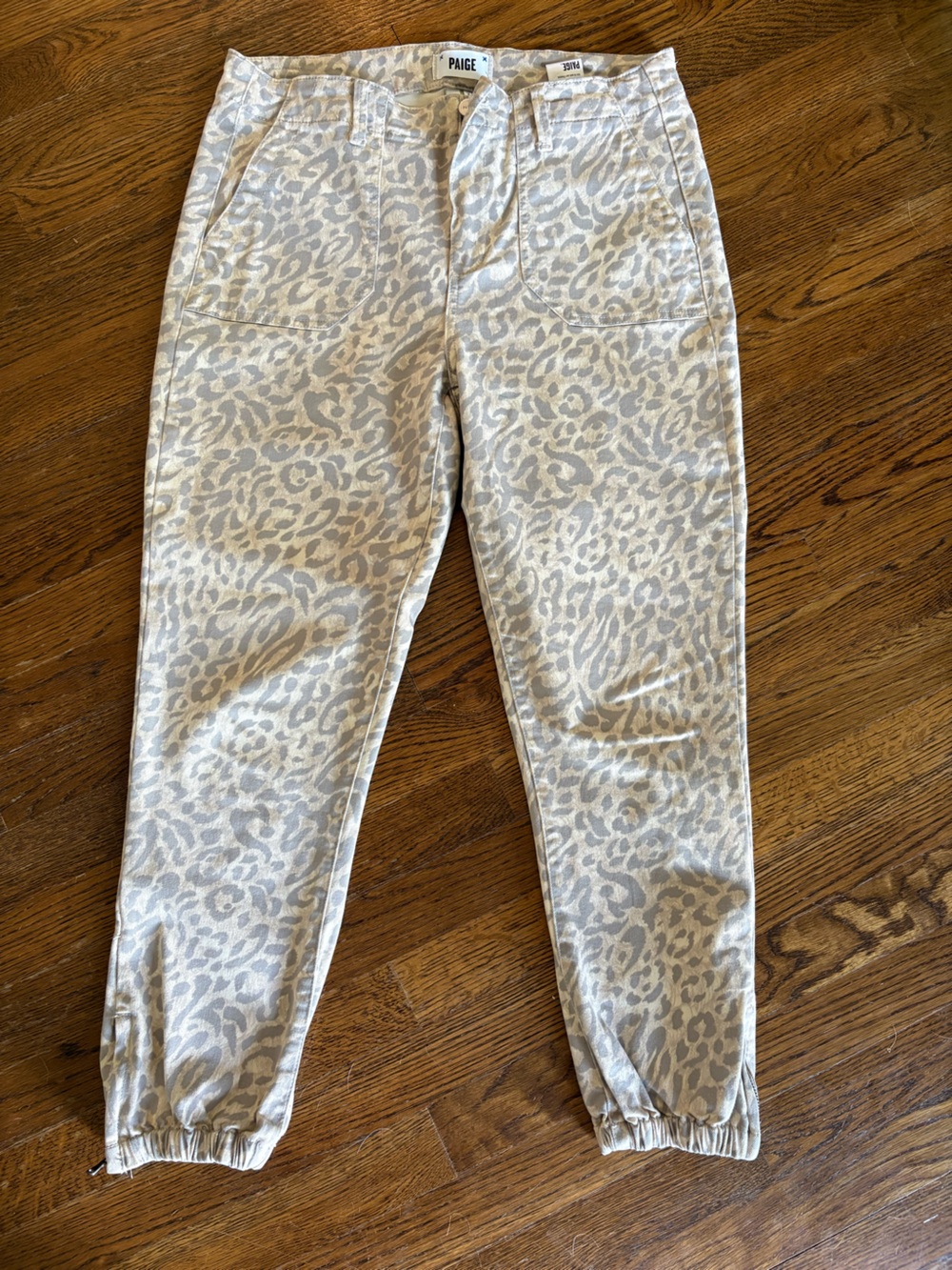 PAIGE Beige Taupe Leopard-Print Jogger